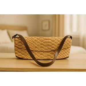 ARCADIA‎ Italy Genuine Leather Crocodile Embossed Shoulder Bag Brown – 13x6x4